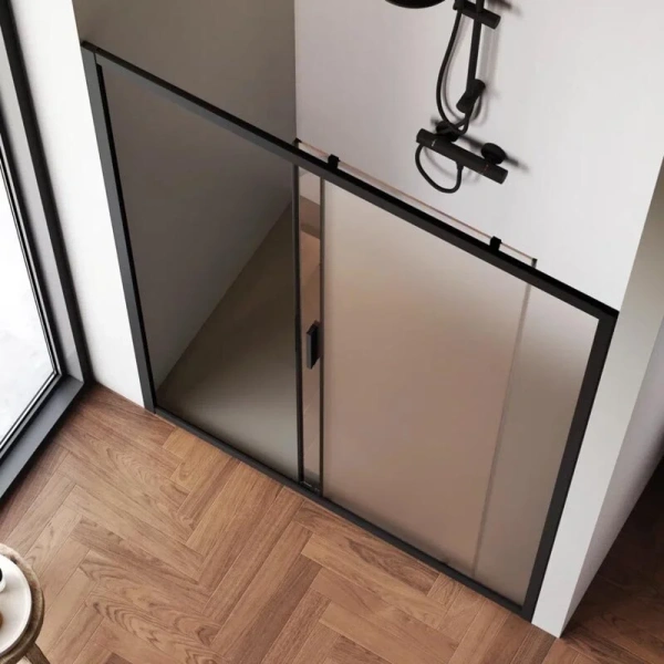 Душевая дверь в нишу AM.PM Gem Solo 140 см профиль черный стекло матовое, недорогие, в нишу, стеклянные - фото 5
