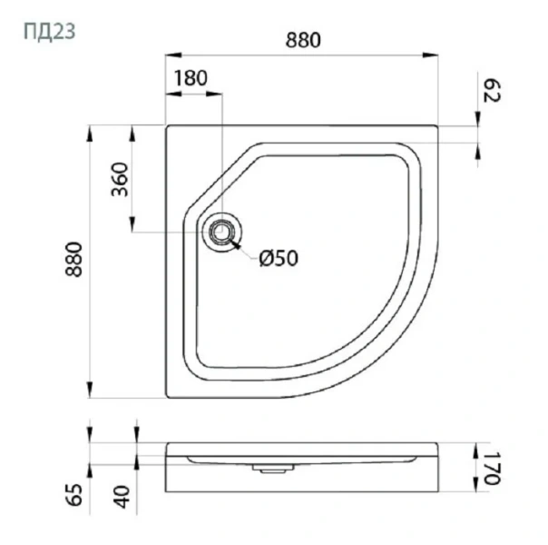 Душевой поддон Triton 90х90 см полукруг - фото 2