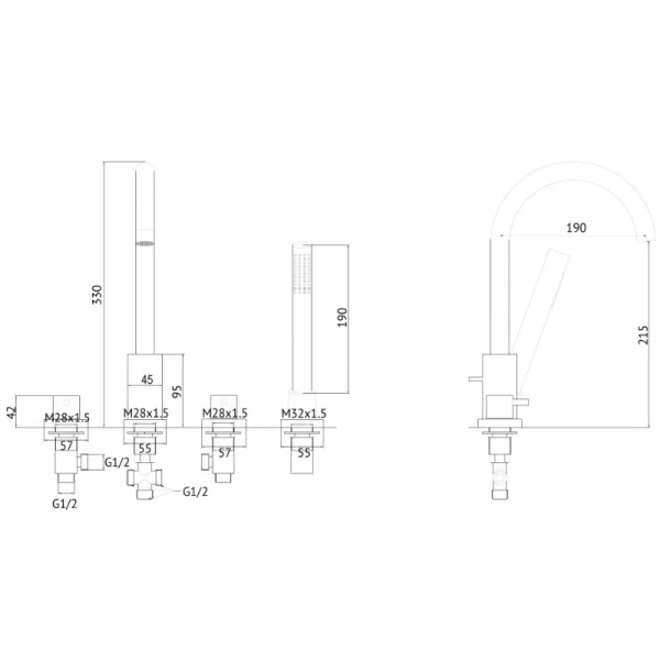Смеситель для ванны Abber Wasser Kreis золото матовое, для ванны - фото 2