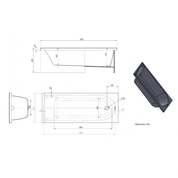 Ванна акриловая Timo Mika 180x70 см белая - фото 2
