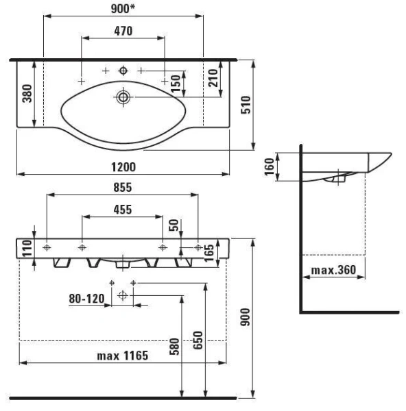 Раковина Laufen Palace 120 см с полотенцедержателем, с 1 отверстием для смесителя - фото 2