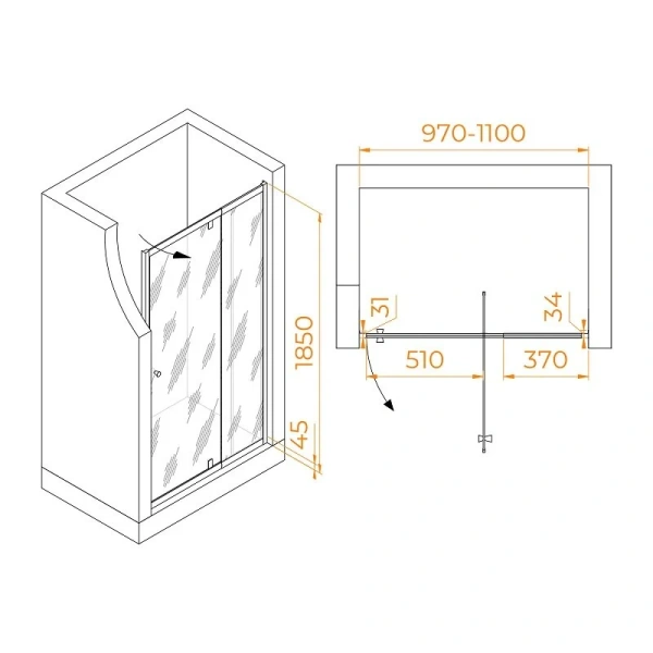Душевая дверь в нишу RGW Passage PA-02 NEW 100 см профиль хром, стекло прозрачное - фото 2