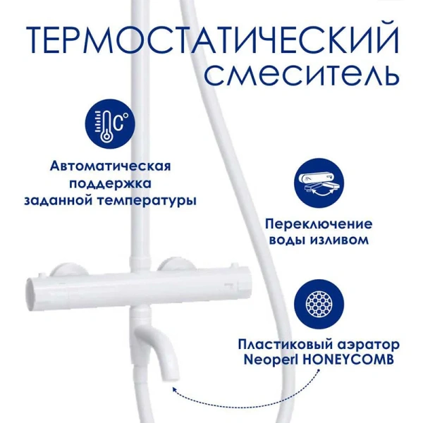 Душевая стойка WasserKRAFT белая матовая, настенные - фото 7