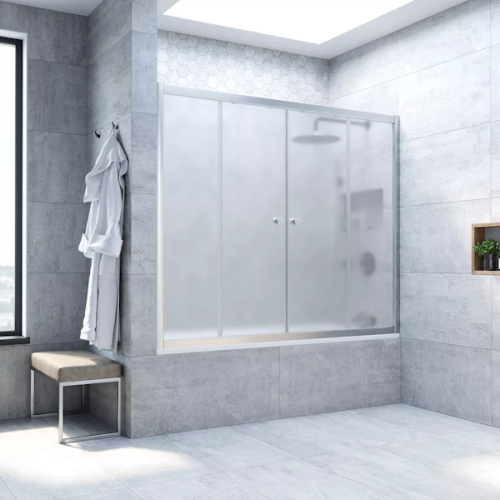 Душевая шторка на ванную профиль матовый хром стекло сатин Vegas-glass, 160 см - фото 2