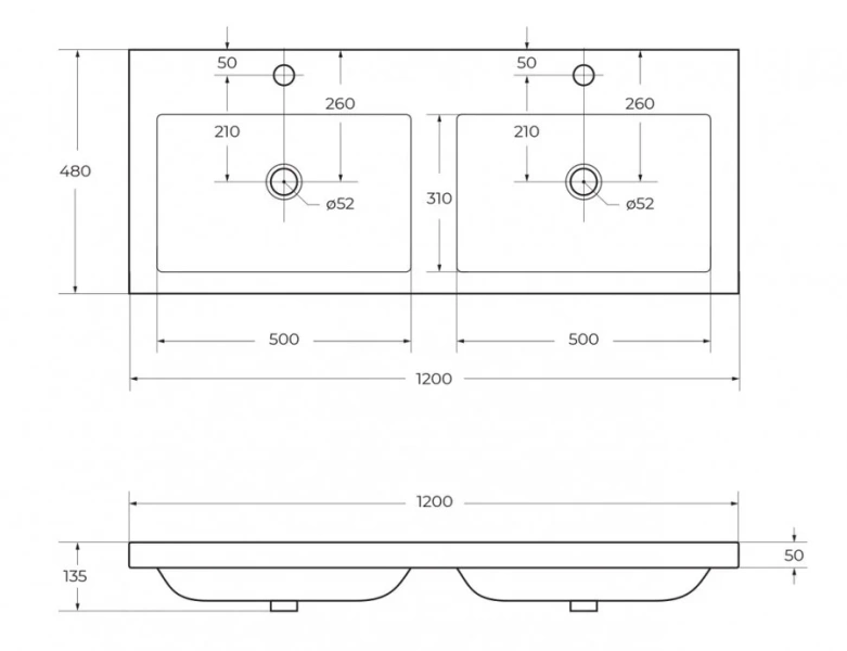 Раковина мебельная Cezares 120 см с двумя чашами, нет в наличии - фото 2