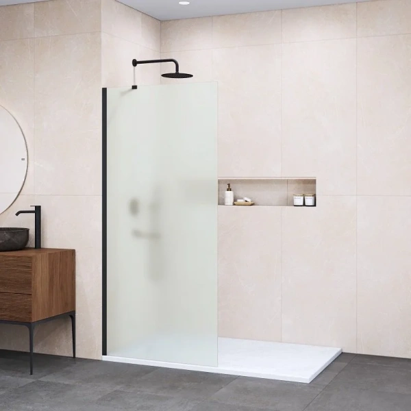 Душевая перегородка RGW Walk In WA-102B 80 см профиль черный стекло матовое - фото 1