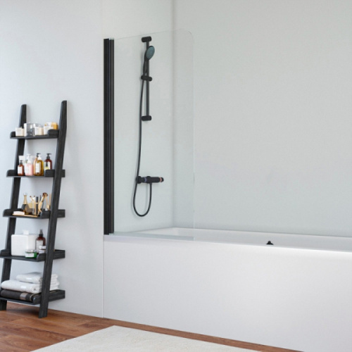 Душевая шторка на ванную профиль черный глянцевый стекло прозрачное Vegas-glass, недорогие - фото 2