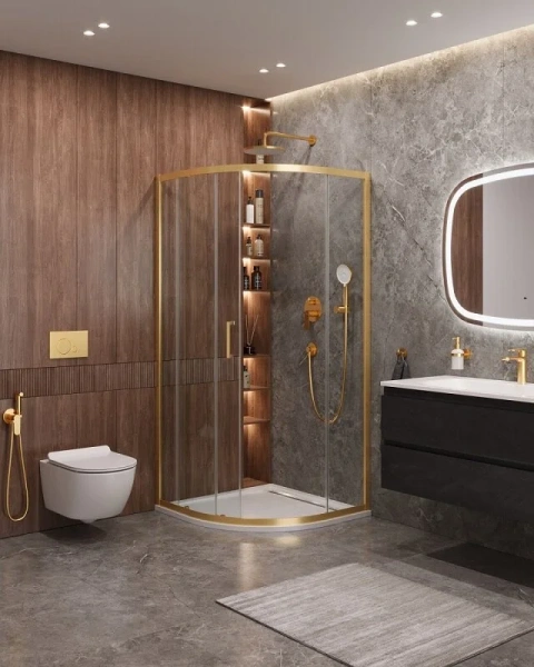 Душевой уголок Cezares Molveno 90х90 см стекло прозрачное профиль золото - фото 3