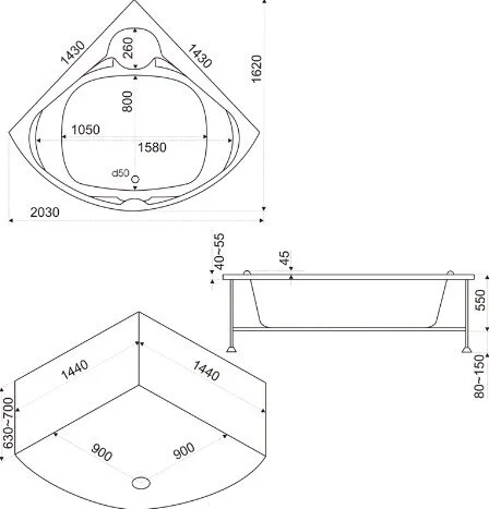 Ванна акриловая Bas Хатива, 143 х 143 см, белый, В 00042 - фото 2