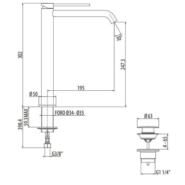 Смеситель для раковины Gattoni Circle Two 9148/91 высокий - фото 2