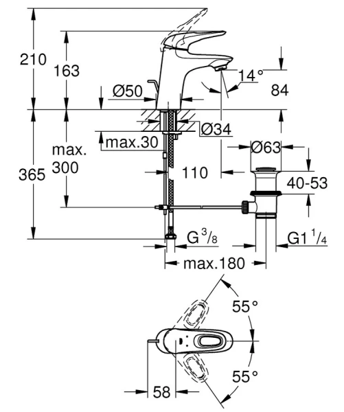 Смеситель для раковины однорычажный Grohe Eurostyle 33558LS3 - фото 2