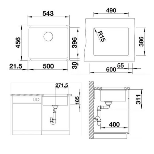Мойка для кухни Blanco Subline 500-U 55 см керамика - фото 4