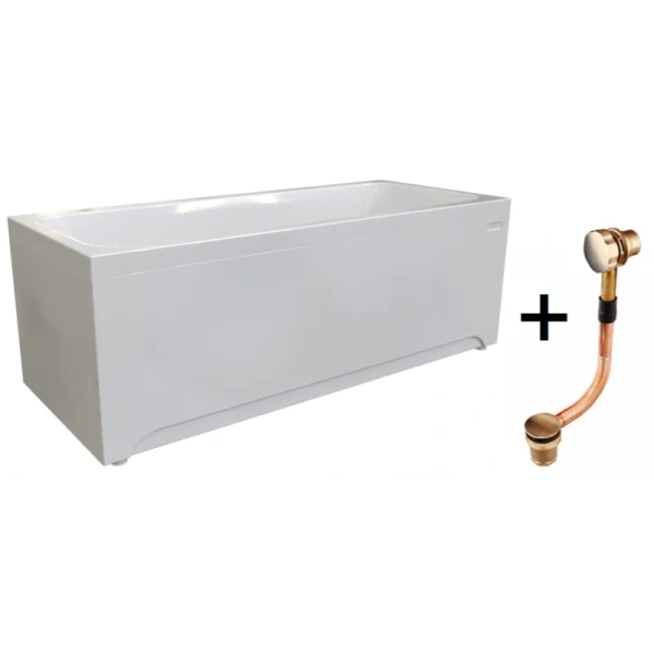 Акриловая ванна Радомир Патрисия 1-01-4-0-1-333К, 185 x 85 см, каркас, фронтальный экран, сифон, слив-перелив автомат в комплекте, белая/бронза - фото 4