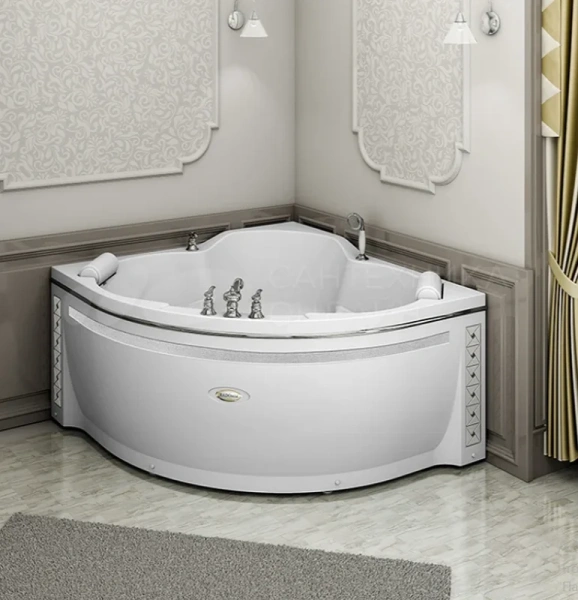 Акриловая ванна Радомир Сорренто 1-01-2-0-9-039К, 130 x 130 см, каркас, подголовник - 2 шт., фронтальный экран, сифон, слив-перелив автомат в комплекте, белая/хром, без гидромассажа - фото 5