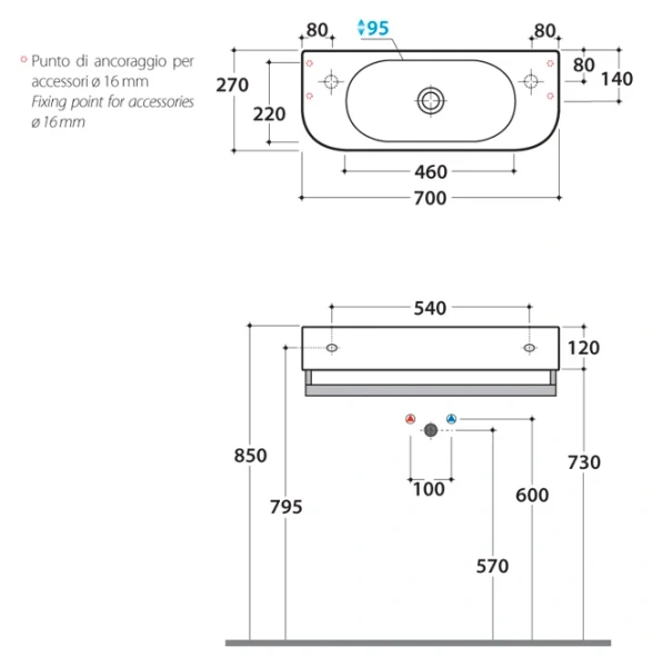 Раковина Globo Forty3 70 см смеситель справа, подвесные, пристенные - фото 3