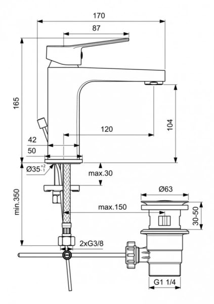 Смеситель для раковины Ideal Standard Entella с пластиковым донным клапаном - фото 2