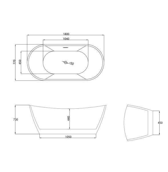 Ванна акриловая Grossman Galaxy, GR-2103M, 180 x 77 см, отдельностоящая, белая матовая - фото 2