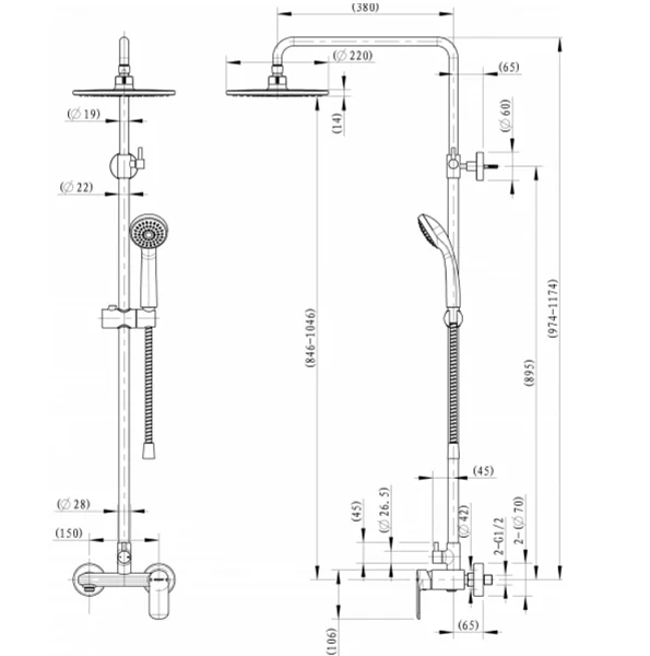 Душевая колонна со смесителем для душа Bravat Opal R F9125183CP-A2-RUS - фото 2