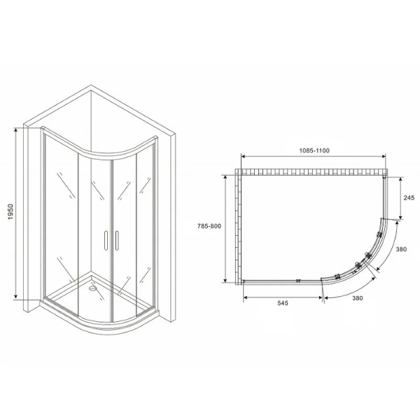 Душевой уголок Abber Schwarzer Diamant 110x80 см стекло матовое, асимметричные - фото 2