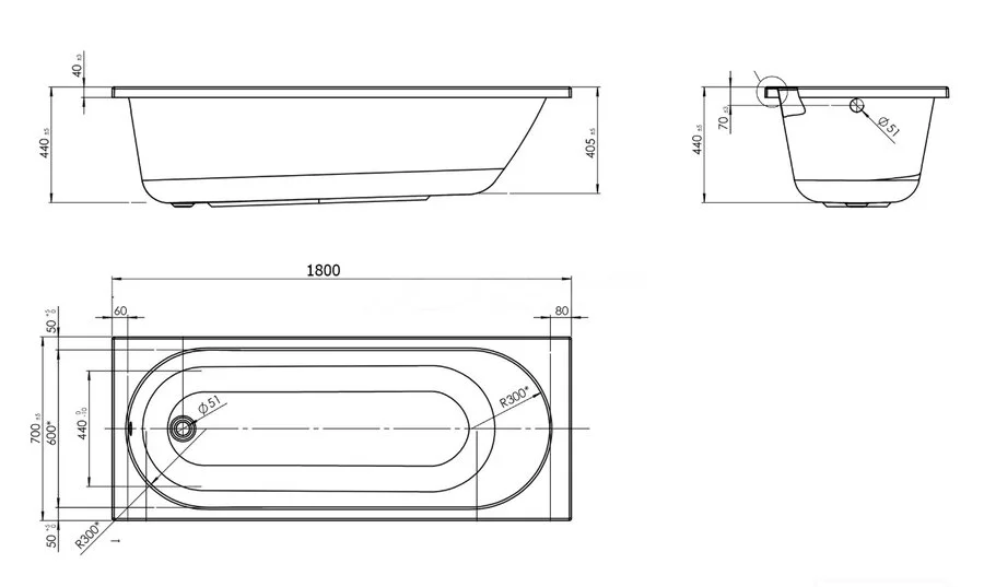 Ванна акриловая 1Marka Vesper 01весп1870, 180 x 70 см, белый - фото 2
