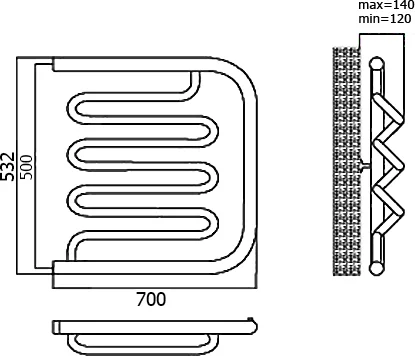 Полотенцесушитель водяной Terminus Фокстрот-Лиана 500x700 хром, для систем горячего водоснабжения, для систем отопления, c боковым подключением - фото 5