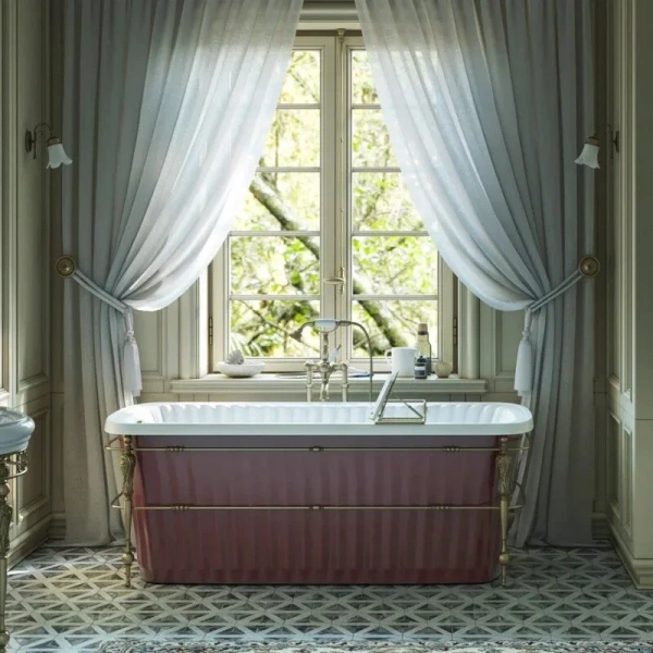 Ванна из искусственного камня Migliore Olivia Console 174х80 см красная, консоль бронза - фото 3