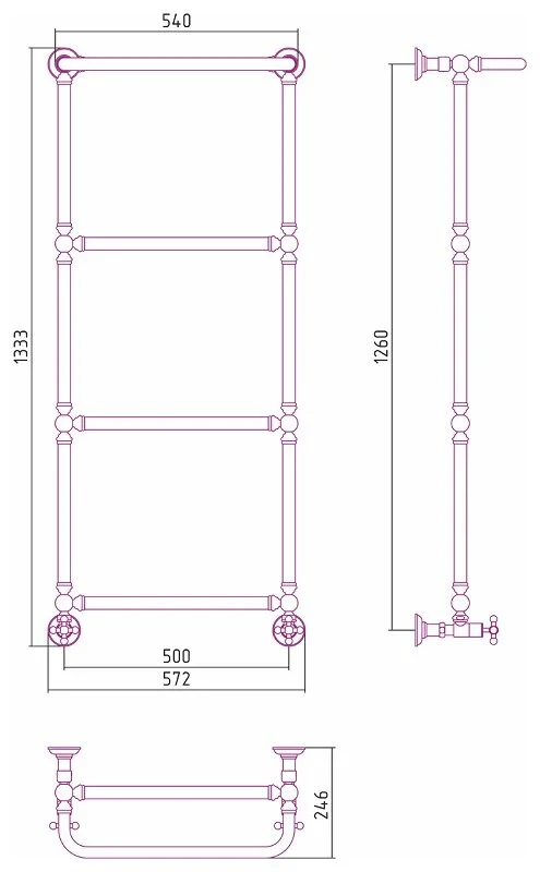 Полотенцесушитель водяной Сунержа Ренессанс 50х126 см без покрытия - фото 2