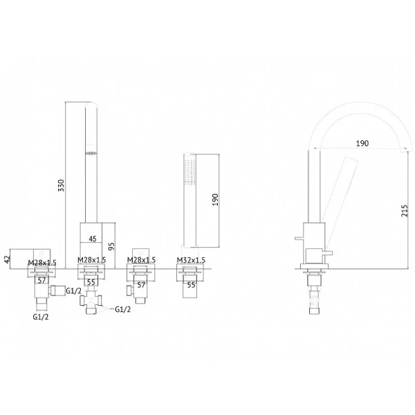 Смеситель для ванны Abber Wasser Kreis AF8113 на борт ванны - фото 2