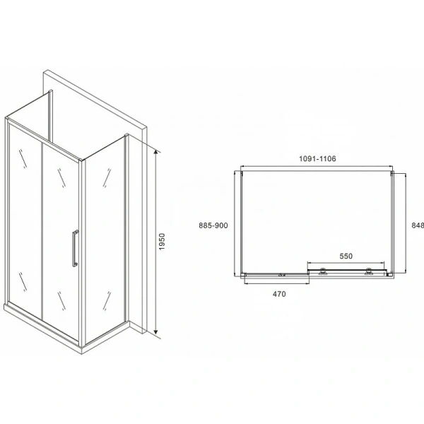 Душевой уголок Abber Schwarzer Diamant 110x90 см профиль хром стекло матовое, прямоугольные - фото 2