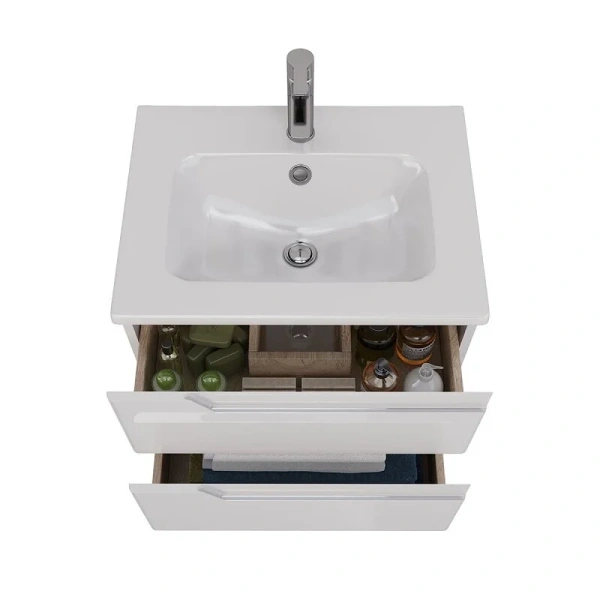 Тумба под раковину подвесная Lemark Miano 60 см белый глянец, моноблок - фото 5