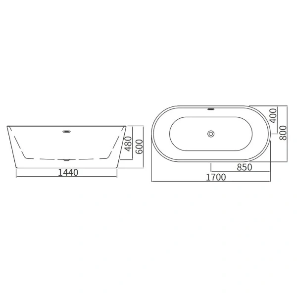 Ванна акриловая Arrow A1702TQU1, 170 x 80 см, с ножками, со сливом-переливом, цвет белый - фото 2