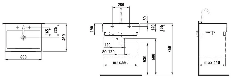 Раковина Laufen Living 60 см белая с 1 отверстием для смесителя, современные, hi-tech - фото 2