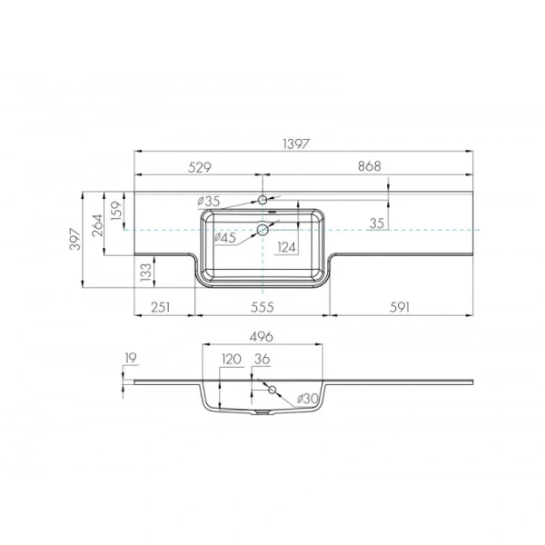 Раковина Акватон Hotel 140 см правая, современные, hi-tech - фото 2
