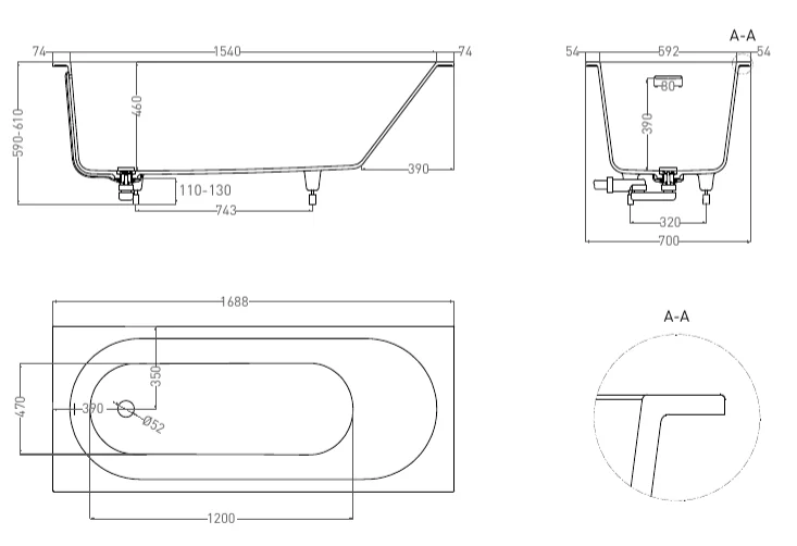 Ванна из искусственного камня Salini Ornella Kit 170x70 см белая, современныe, hi-tech - фото 3