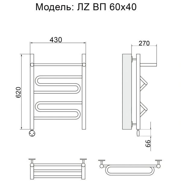 Полотенцесушитель электрический Ника Curve 60х40 см левый, современные, hi-tech - фото 2