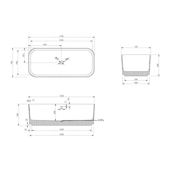 Ванна из искусственного камня Abber Stein 170x75 см белая, прямоугольные - фото 5