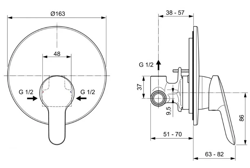 Смеситель для душа Ideal Standard Dot 2.0 с внутренней частью - фото 2