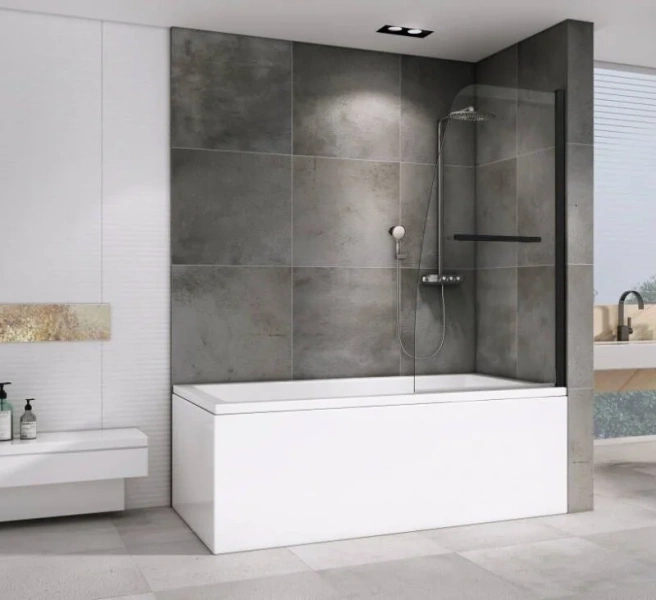 Шторка для ванны Abber Ewiges Wasser 82х140 см профиль черный, недорогие - фото 3