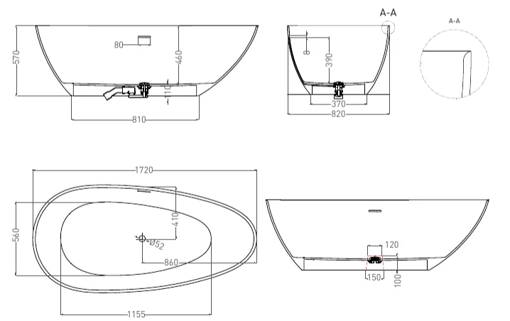 Ванна из искусственного камня Salini Paola Bassa 172x82 см белая глянцевая, литьевой мрамор - фото 2