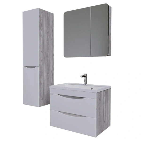 Тумба под раковину подвесная Grossman Талис 79 см бетон пайн/белый глянец, подвесная, пристенная - фото 4