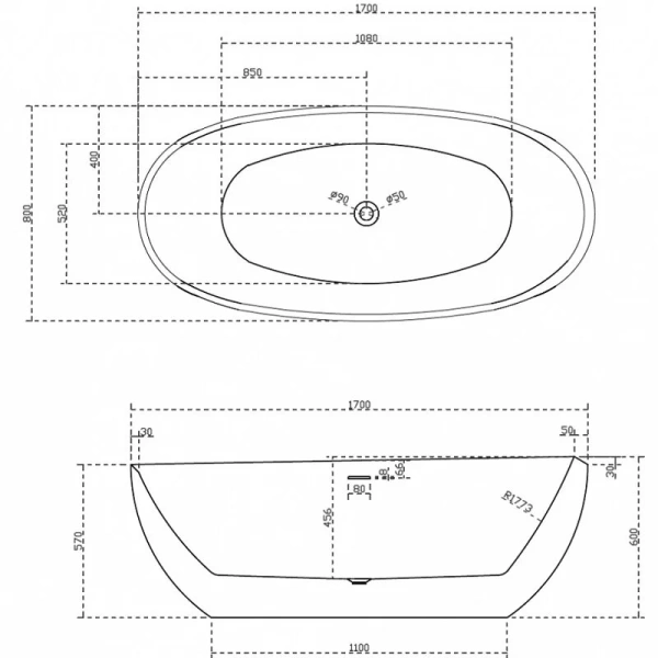 Акриловая ванна Abber 170х80 см белая - фото 2