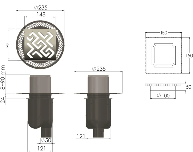 Душевой трап BERGES PLATZ Norma 061 15 см с решеткой - фото 4