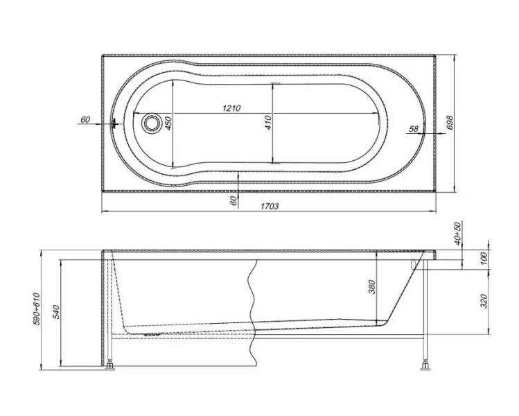 Ванна акриловая Aquanet Light 170 x 70 см 244927, с каркасом, белая - фото 2