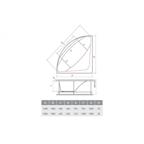 Ванна акриловая Vayer Boomerang 150.150.046.1-3.0.0.0, 150 х 150 см - фото 4