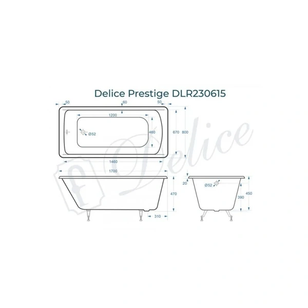 Ванна чугунная Delice Prestige DLR230615 170x80 см с защитным покрытием - фото 3