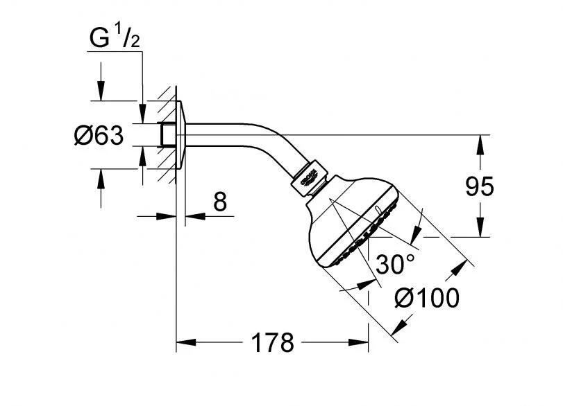 Верхний душ Grohe New Tempesta 100 3 вида струи, верхние души - фото 2