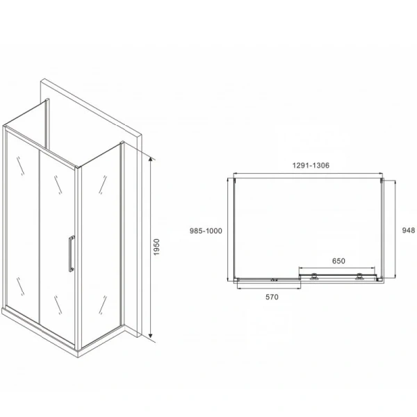 Душевой уголок Abber Schwarzer Diamant AG30130H-S100-S100 130x100 см пристенный, прямоугольные - фото 2