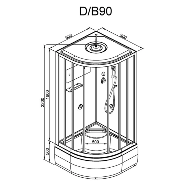 Душевая кабина Deto D 90х90 см высокий поддон, полукруглые, четверть круга - фото 2