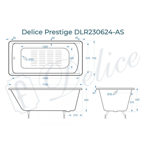 Ванна чугунная Delice Prestige 170х70 см белая, 170x70 см - фото 4