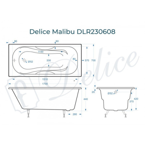 Ванна чугунная Delice Malibu DLR230608 170x70 прямоугольная - фото 4